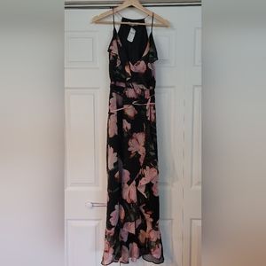 NWT Jennifer Lopez Black Floral Print Maxi Dress size 2